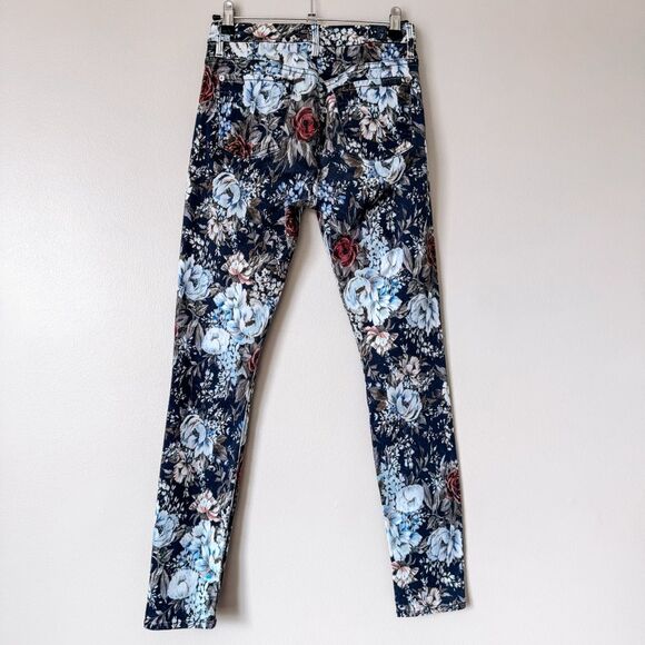 7 for all Mankind Skinny Floral Dark Navy Jean Size 26 - Picture 4 of 8